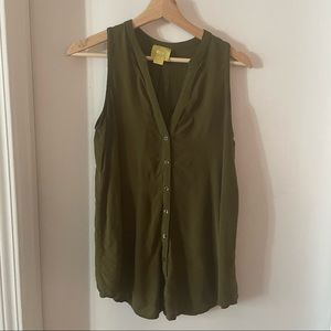 Anthropologie green button down tank top size 10